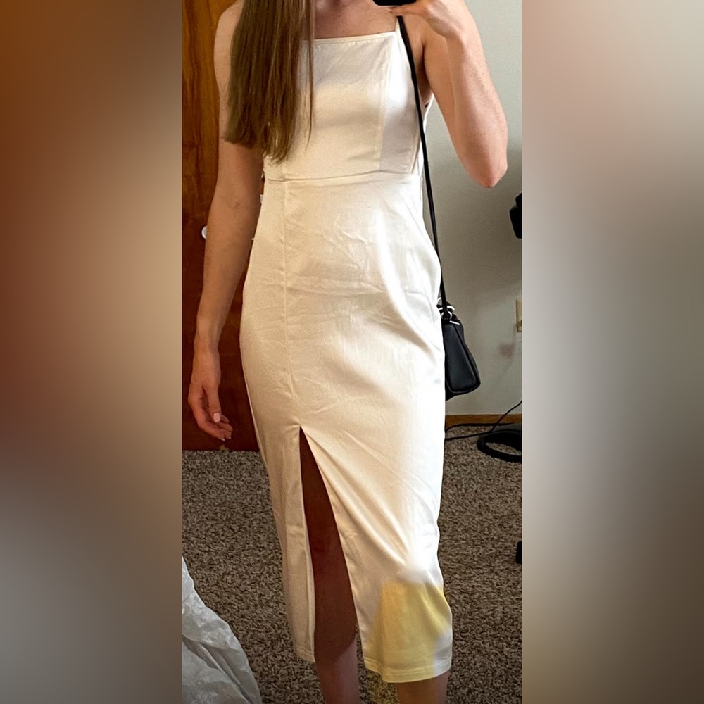 White Midi Satin Dress